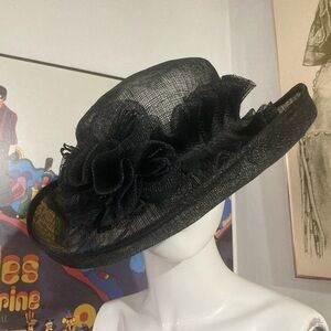 Vintage Facinie Sheer Black Derby / Church Hat - 22.5” - 7 1/8